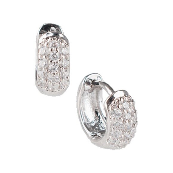 Mini Hoop Hugger Earrings Micro Pave CZ by Kenneth Jay Lane Cubic Zirconia NEW - Picture 2 of 6